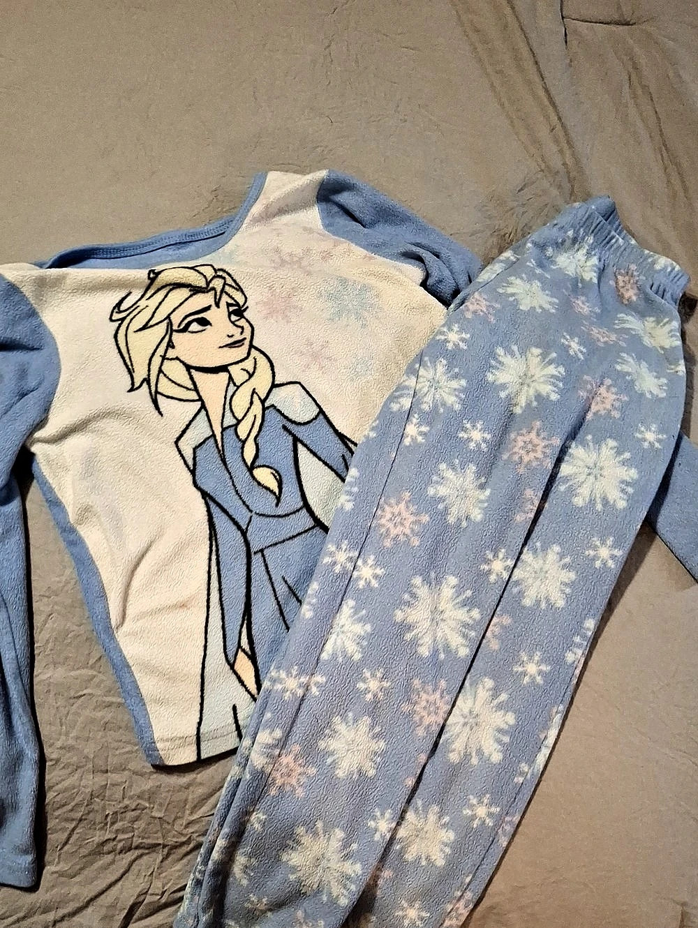 Disney Frozen Elsa Fleece Pajama Set Blue & White Girls Medium (8)